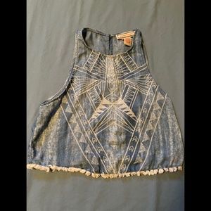 Denim Fringe Crop Top Small